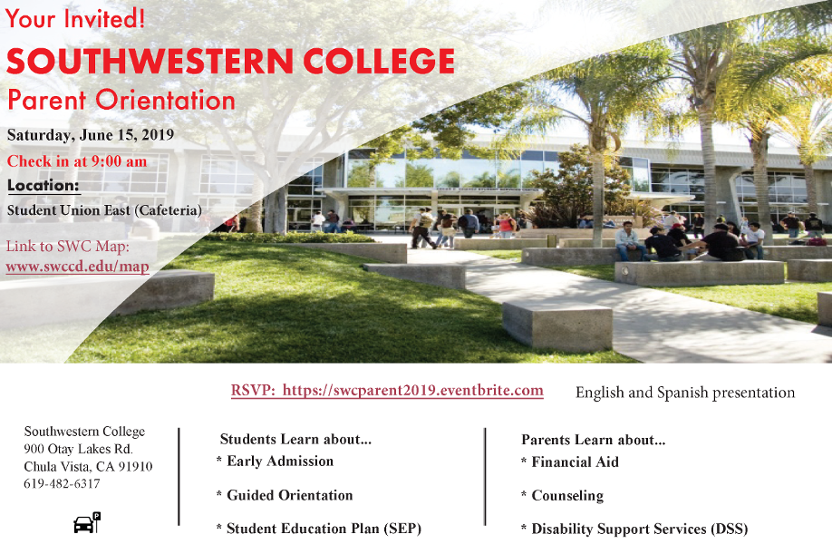 Southwestern College Parent Orientation flyer
