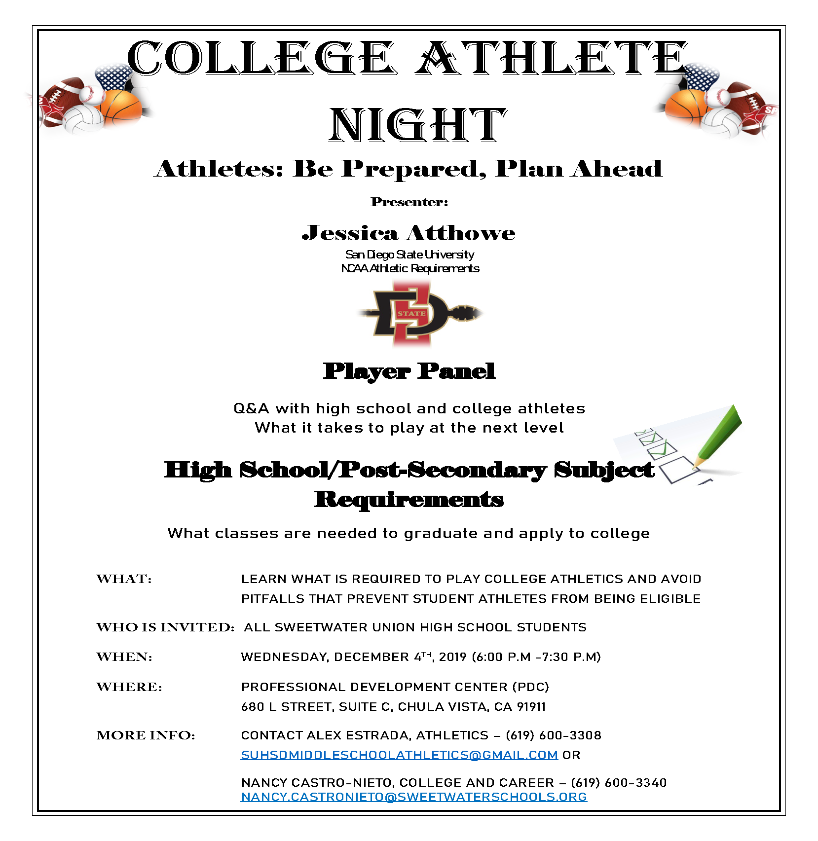 College Athlete Night Flyer athletes be prepared plan ahead